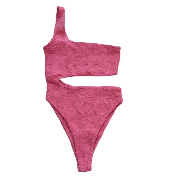 naked wardrobe Other - Naked Wardrobe Pink Smocked Cutout One Piece Swimsuit L NWOT